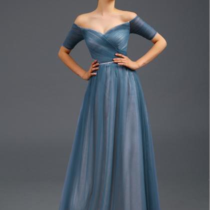 Light Blue Off The Shoulder Evening Dress, A Line Formal Dress, Women ...