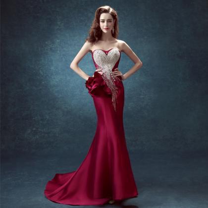 Sequin Crystal Luxury Evening Gowns Peplum Long Formal Dresses on Luulla