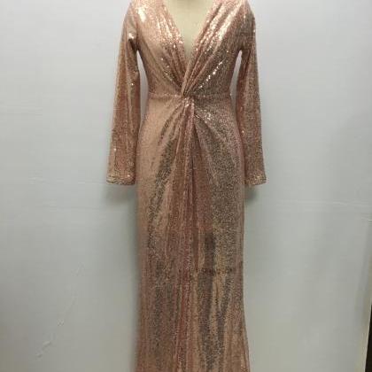 Rose Gold Knot Split Formal Evening Gowns Designer..