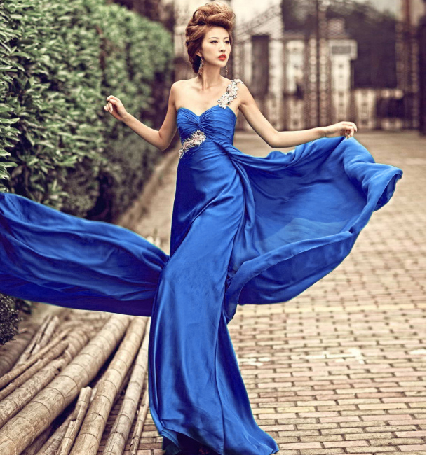 Royal Blue Lace-up Floor Length Sequin Prom Dress Evening Gown E041 on
