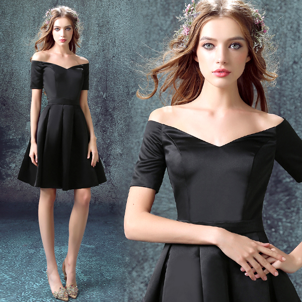 Elegant Little Black Dress Women Short Evening Dress E047 on Luulla