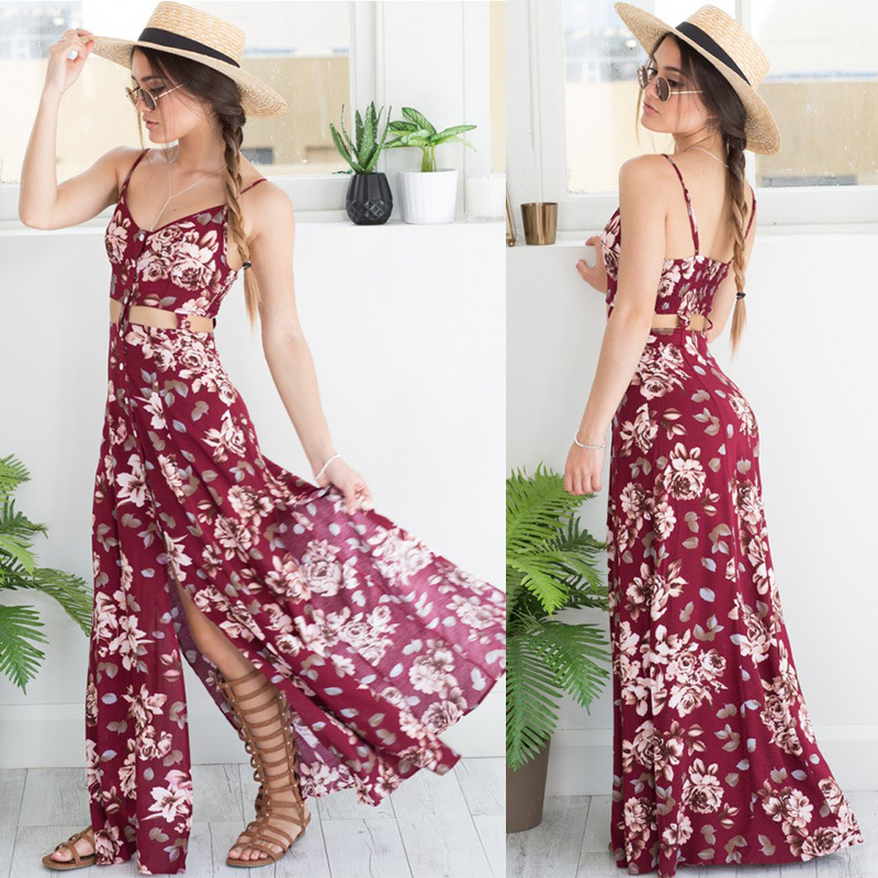 Printing Sundress Women Fashion Long Bohemian Dress Sexy Slip Maxi ...
