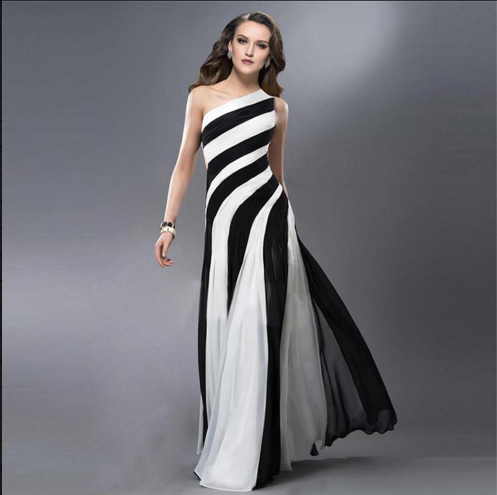 striped evening gown