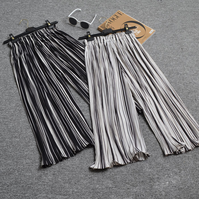Vertical Stripe Wide Leg Pants Elastic Waist Summer Trousers E278