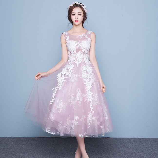 Pink Ball Gown Cute Cocktail Dresses, Tulle Lace Formal Evening Dress ...
