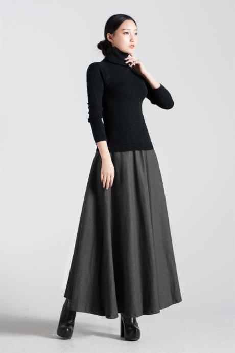 Wool A-line Maxi Pleated Skirt 