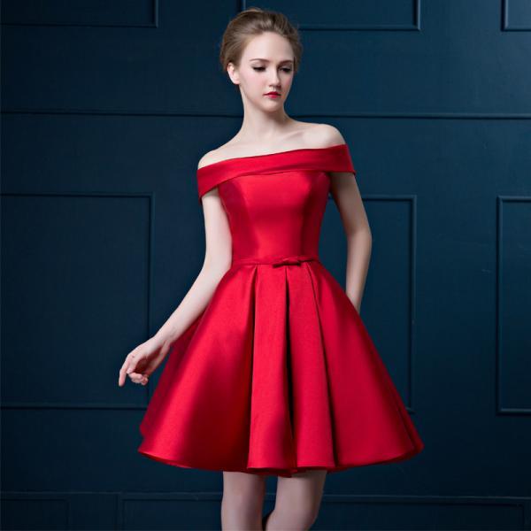 Red Short Evening Dress, Off The Shoulder Formal Dress, Lace-up ...