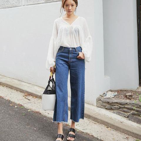 Dark Blue Jeans Cowboy Denim Trousers Straight Leg Pants E172 on Luulla