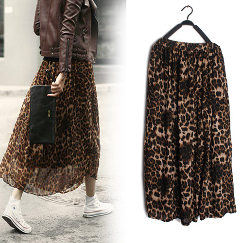 leopard print chiffon maxi skirt