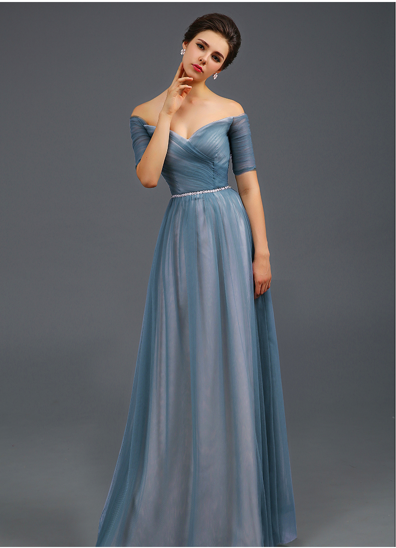 Light Blue Off The Shoulder Evening Dress, A Line Formal Dress, Women