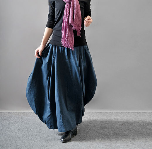 Blue Maxi Skirt Women Fashion Cotton Skirt E212 on Luulla