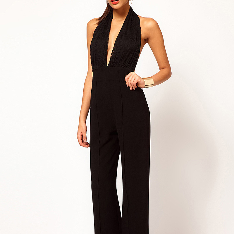 Sexy Fashion Backless High Waist Halter Black Jumpsuits on Luulla